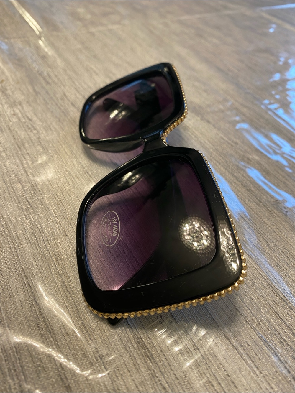 Black Square Frame Sunglasses with Gold Trim - Women